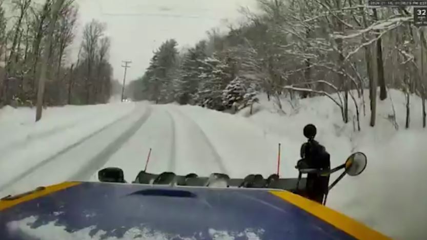 VIDEO SHOCK Speeding driver crashes directly into plow while trying to pass a semi on snowy NY road